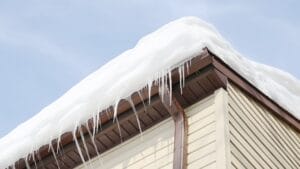 damaged roof due to winter ice dam