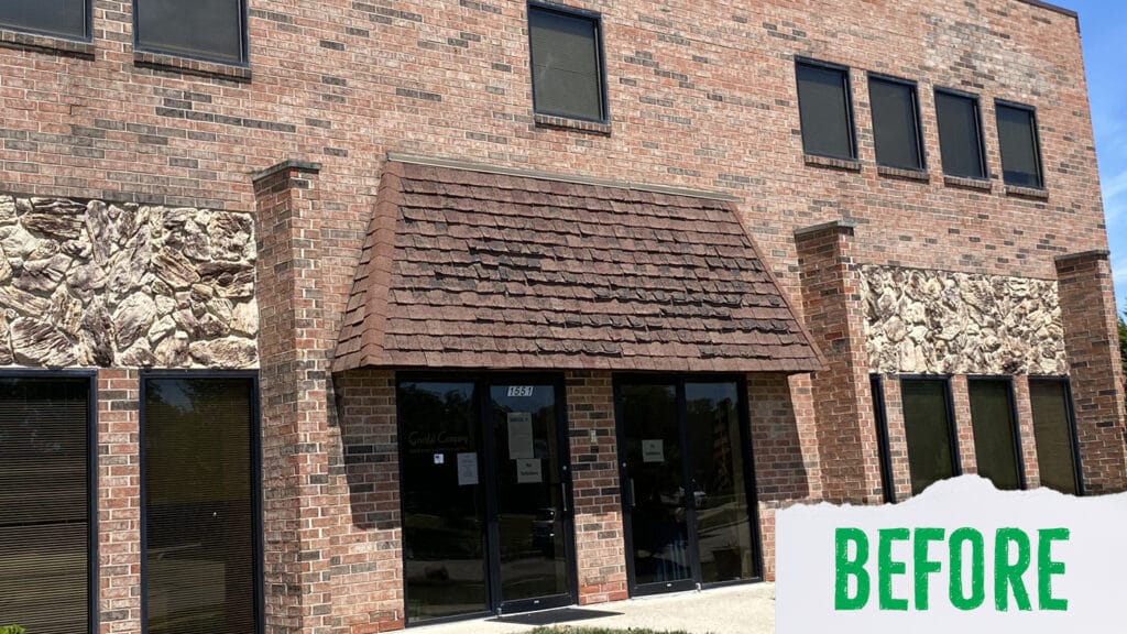 business building in itasca illinois with a damaged roof
